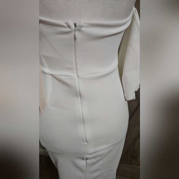 CLUB L LONDON White Bardot Puff-Sleeve Midi Dress. Size US 4 NWT - Picture 12 of 14
